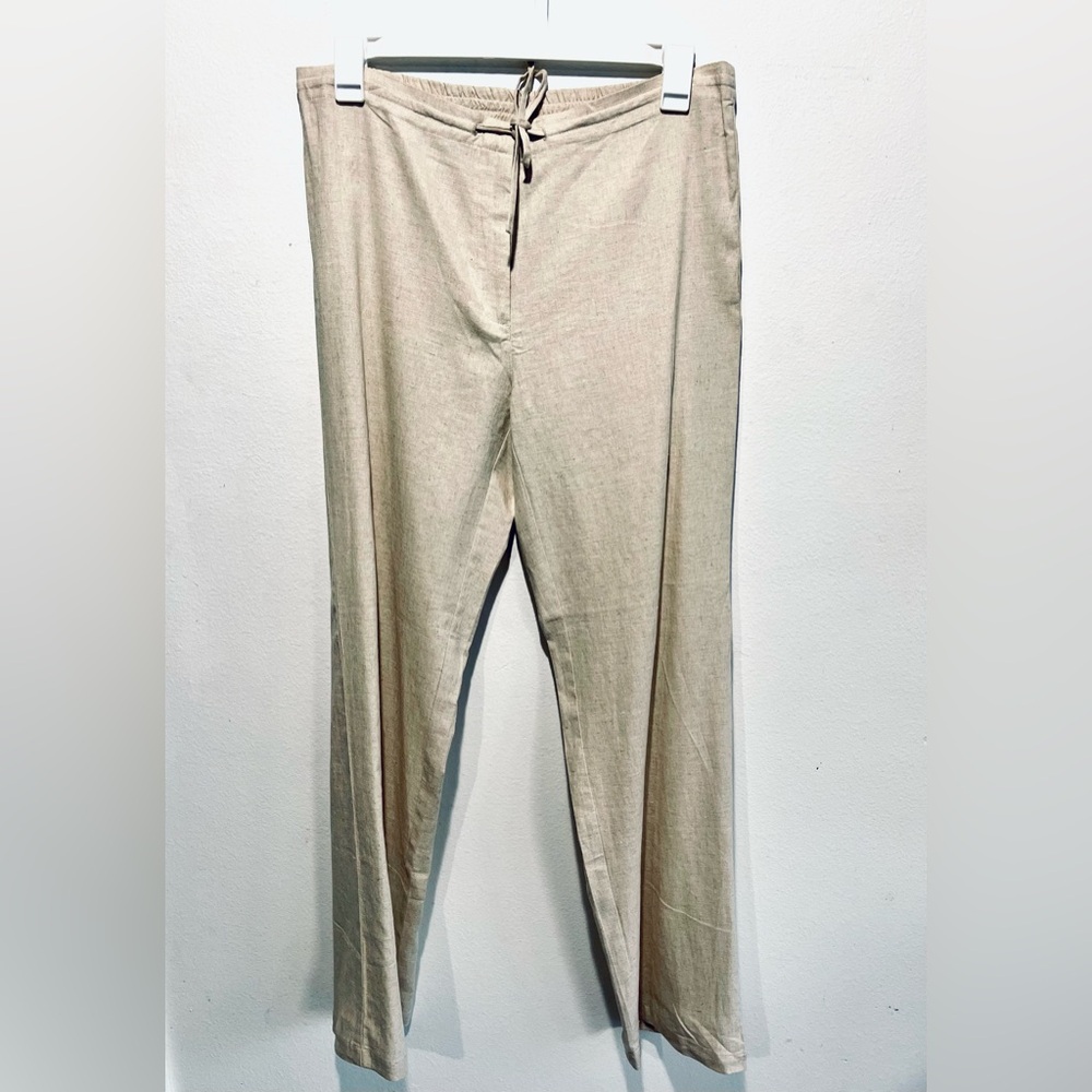 S.F linen blend pants casual beach summer resort wear tan Women’s L